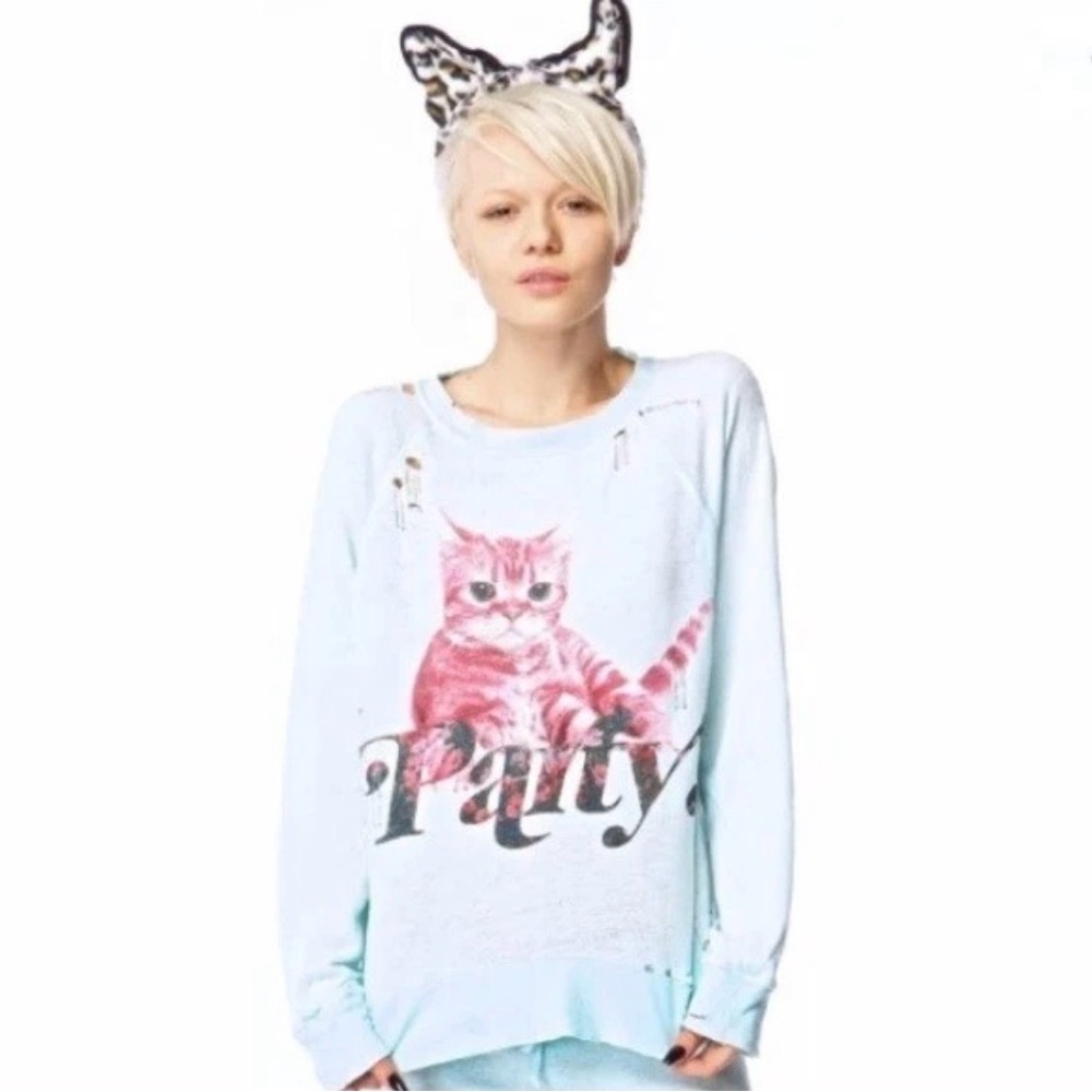 Wildfox Mint Party Cat Pullover - Picture 2 of 7